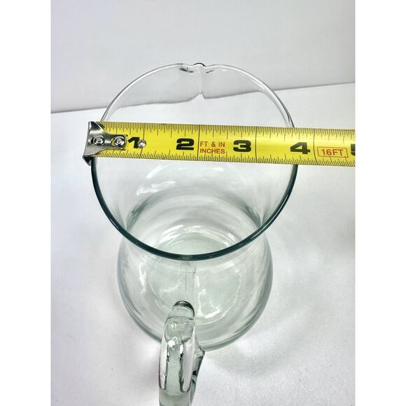 VTG Green Tinted Glass Water Pitcher 8” Tall Bubbled Farmhouse Cottagecore Party - Picture 11 of 12